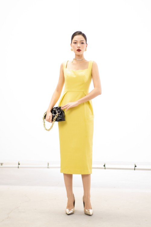 Sixdo Yellow Strappy Midi Woven Dress